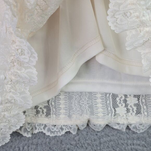 Arula Boho Lace Blouse 2X Cream NWT Scalloped Romantic Ruched Tie Sheer Sleeve - Picture 10 of 16